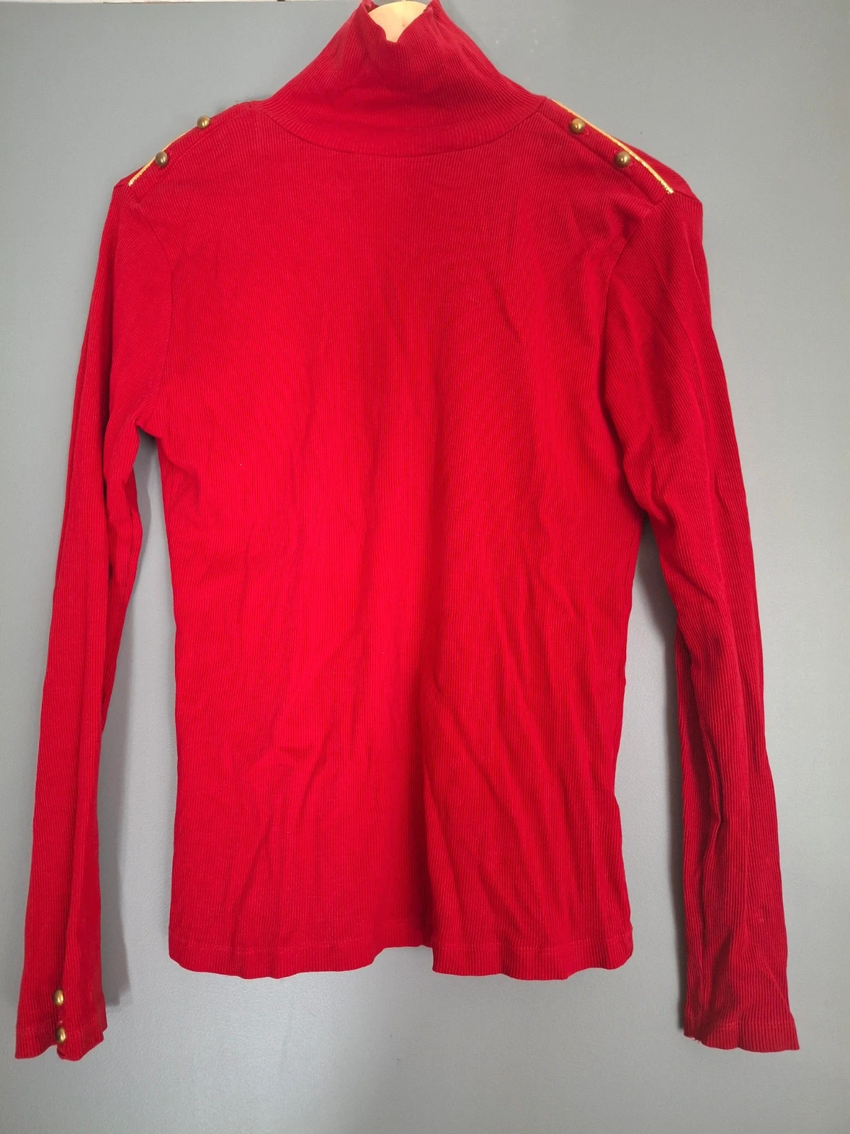 Pull en coton effet côtelé col montant Rouge