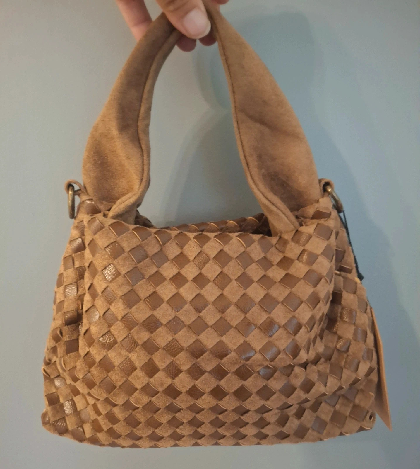 Sac a main façon cuir tressé Marron kamel