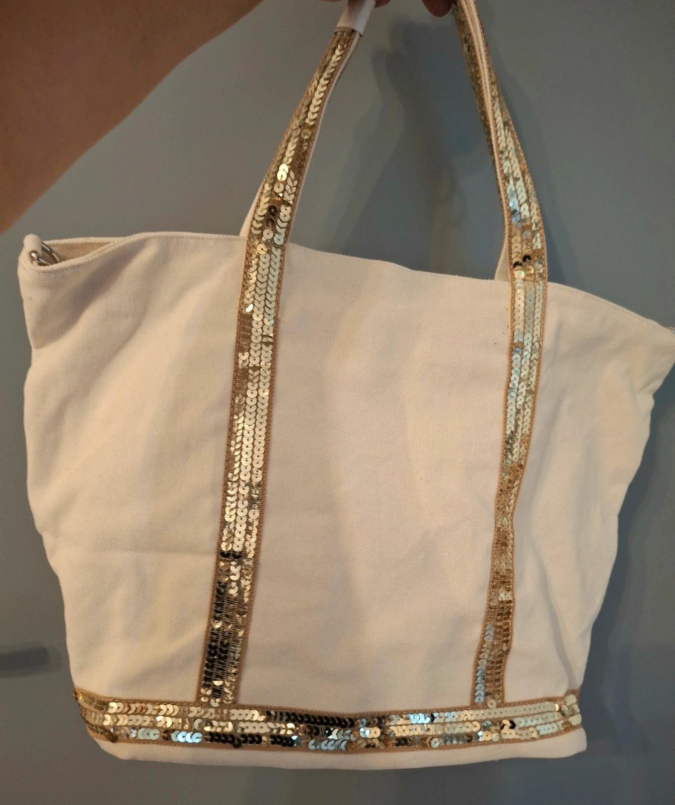 Grand sac cabas fourre tout toile et sequins Doré – Flora & Co 4