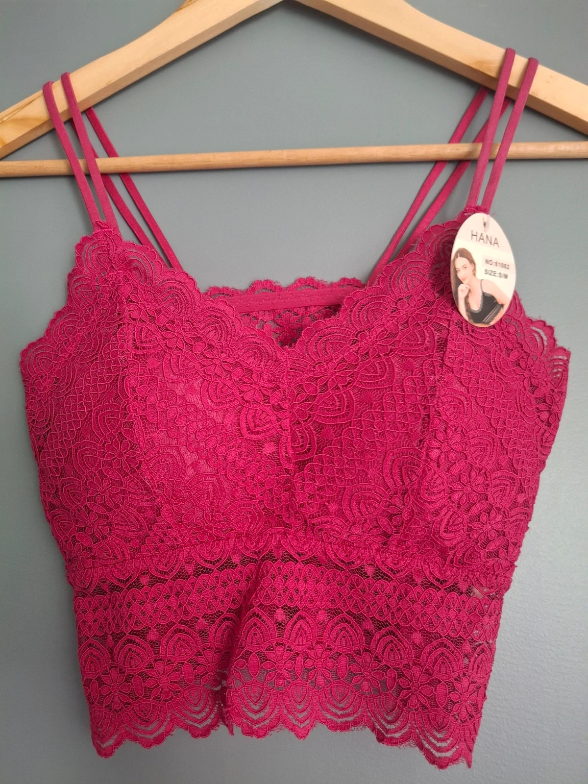Bralette bustier dentelle ajouré rose Fuchsia