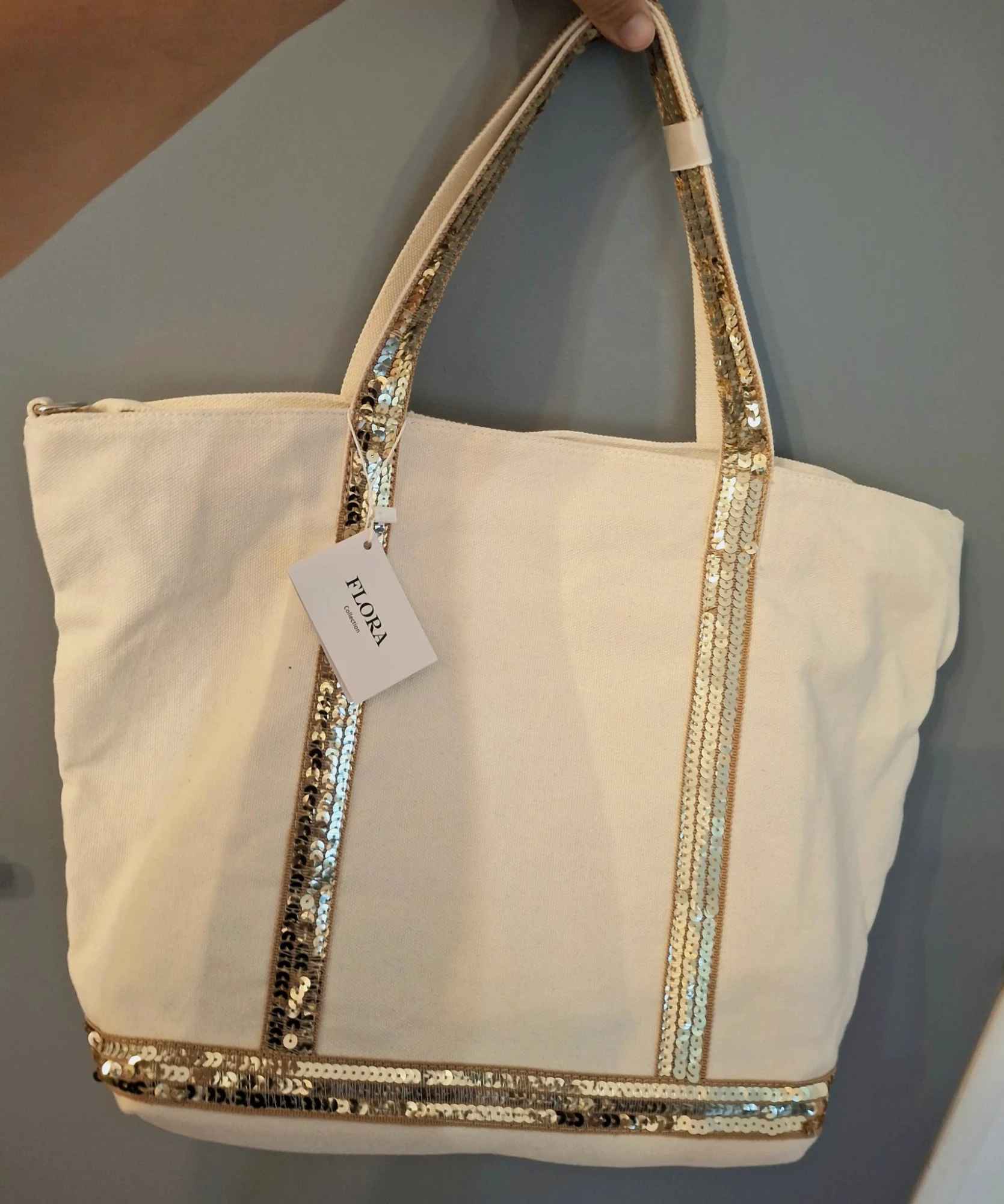 Sac cabas beige à paillettes Flora Co
