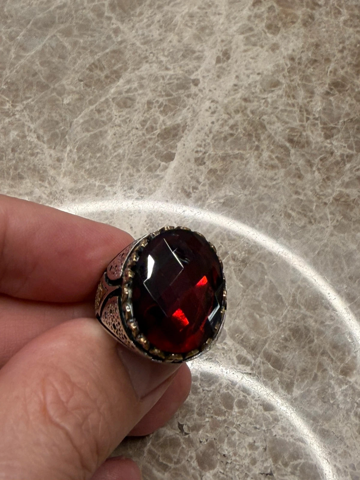 Anillo vintage de plata 925 con gran piedra roja talla 21 – taille 19 mm 2