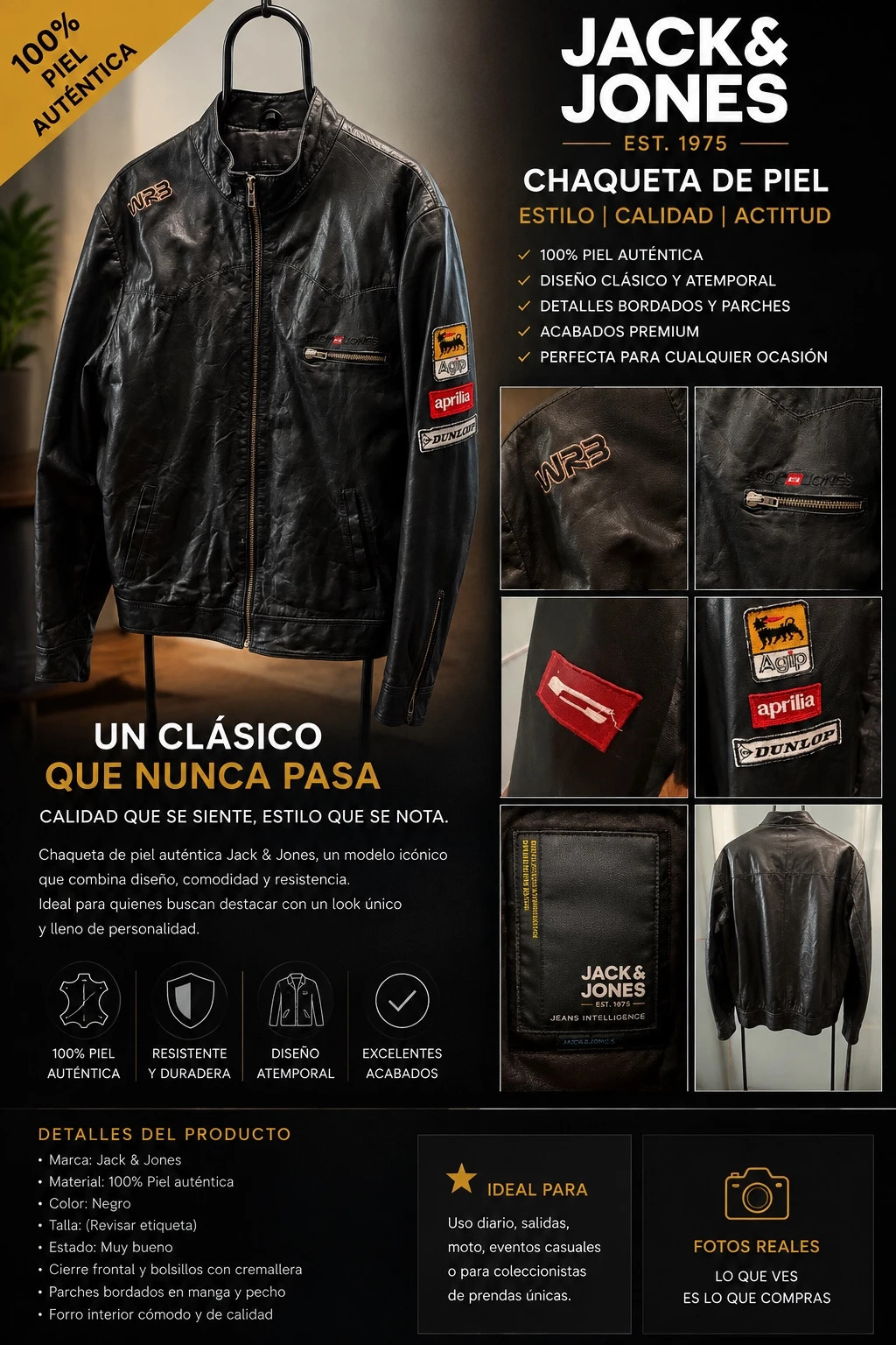 Chaqueta de piel jack & jones racing edition auténtica