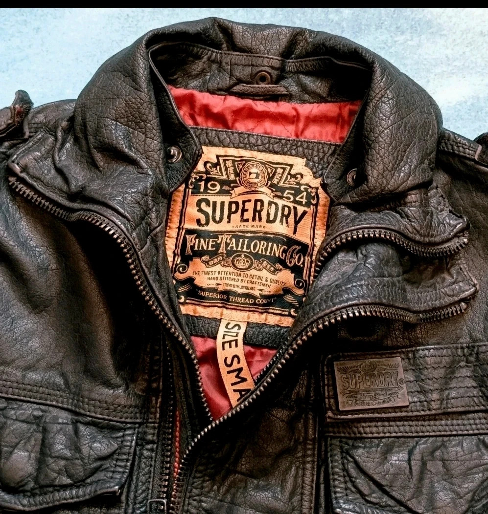 Superdry Vintage Brown Leather Military Utility Jacket Size S – Vintage Dressing – taille S 3
