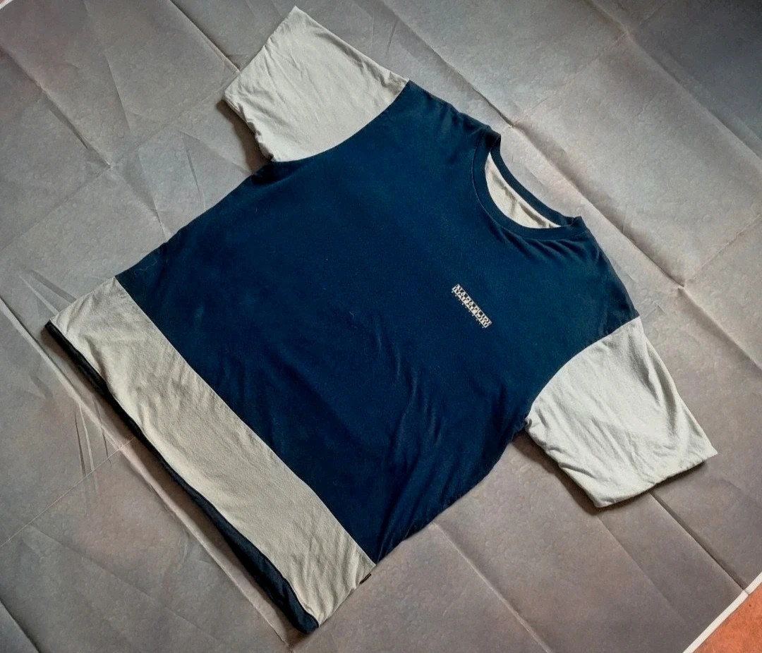 Vintage Napapijri Geographic Reversible T-Shirt Navy Blue Beige XXL – Napapijri – taille XXL 2