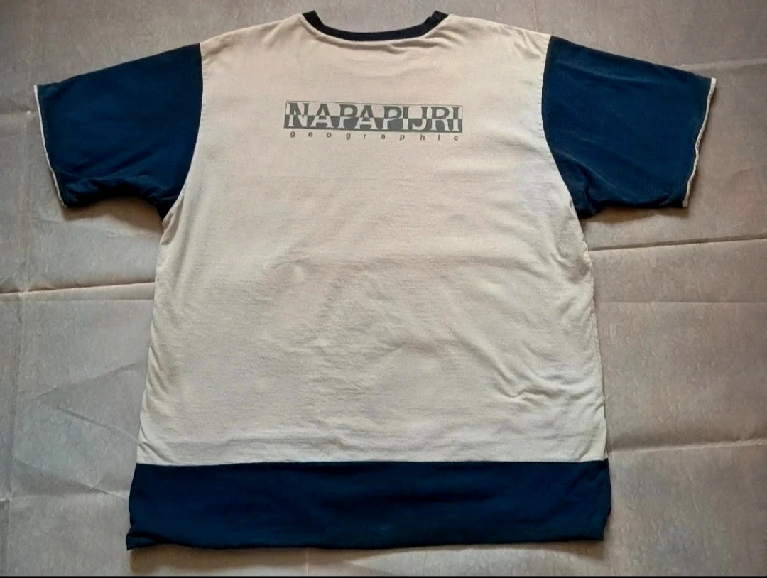 Vintage Napapijri Geographic Reversible T-Shirt Navy Blue Beige XXL – Napapijri – taille XXL 4