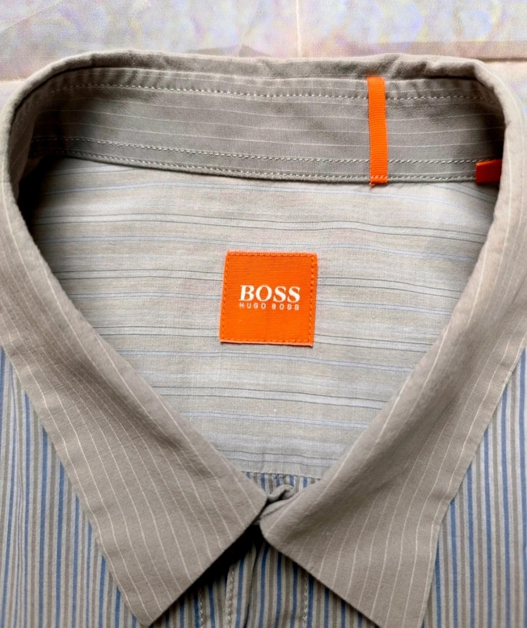 Hugo Boss Orange Shirt Size XL Gray Striped Long Sleeve Patchwork Design – Hugo Boss – taille XL 4