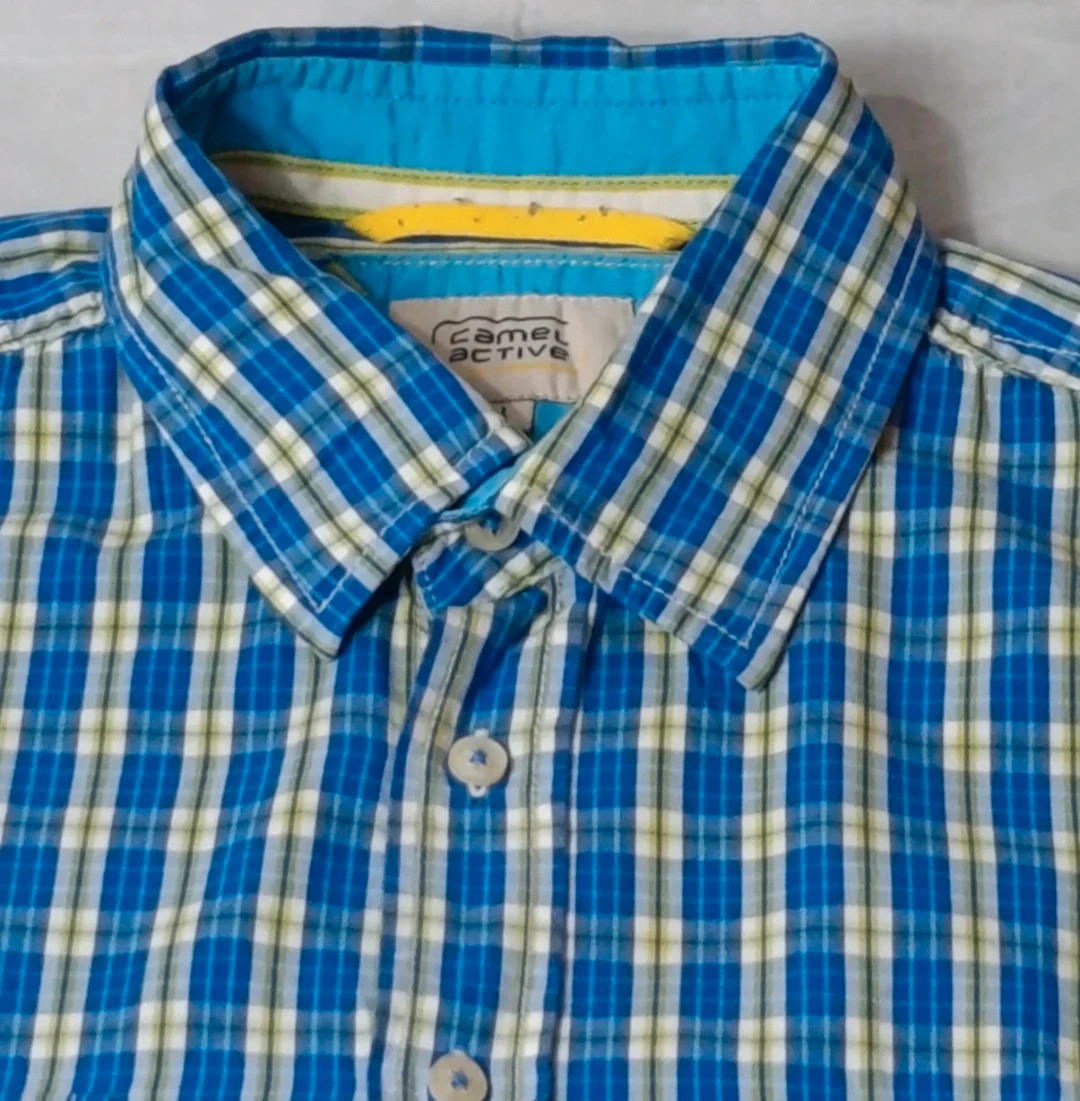 Camel Active Men's Short Sleeve Plaid Shirt Size L 100% Cotton Blue Check – Camel Active – taille L 2
