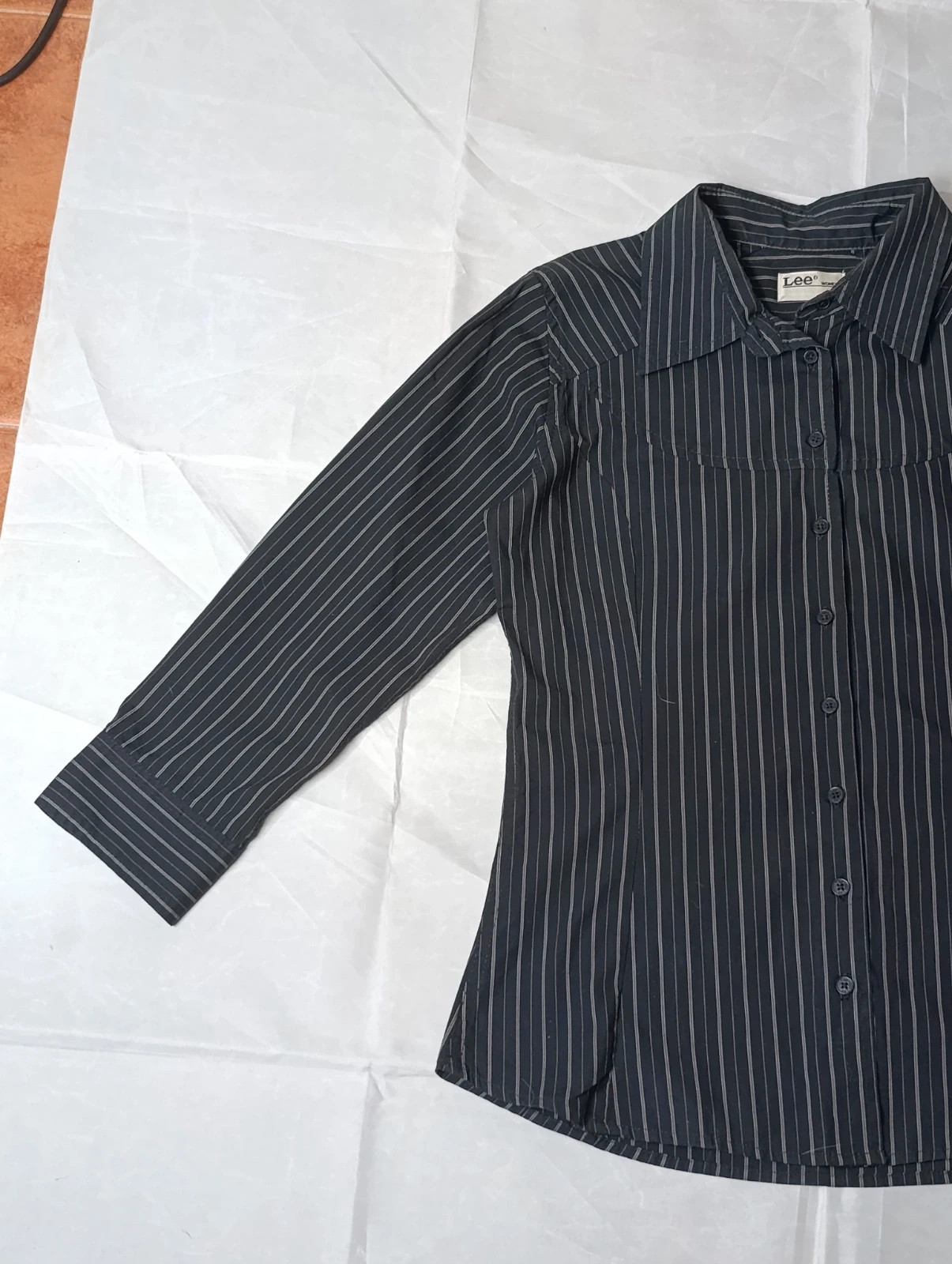Lee Women Black Pinstripe Western Shirt 00s- Size S – Lee – taille S / 36 / 8 3