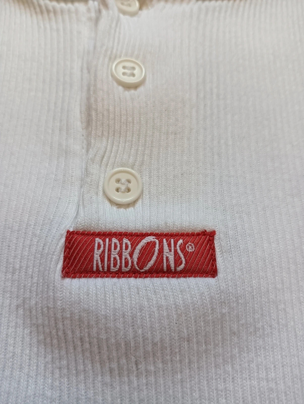 Ribbons White Ribbed Henley T-Shirt - Size XXL (Fits like M/L – ribbon's – taille XXL 3