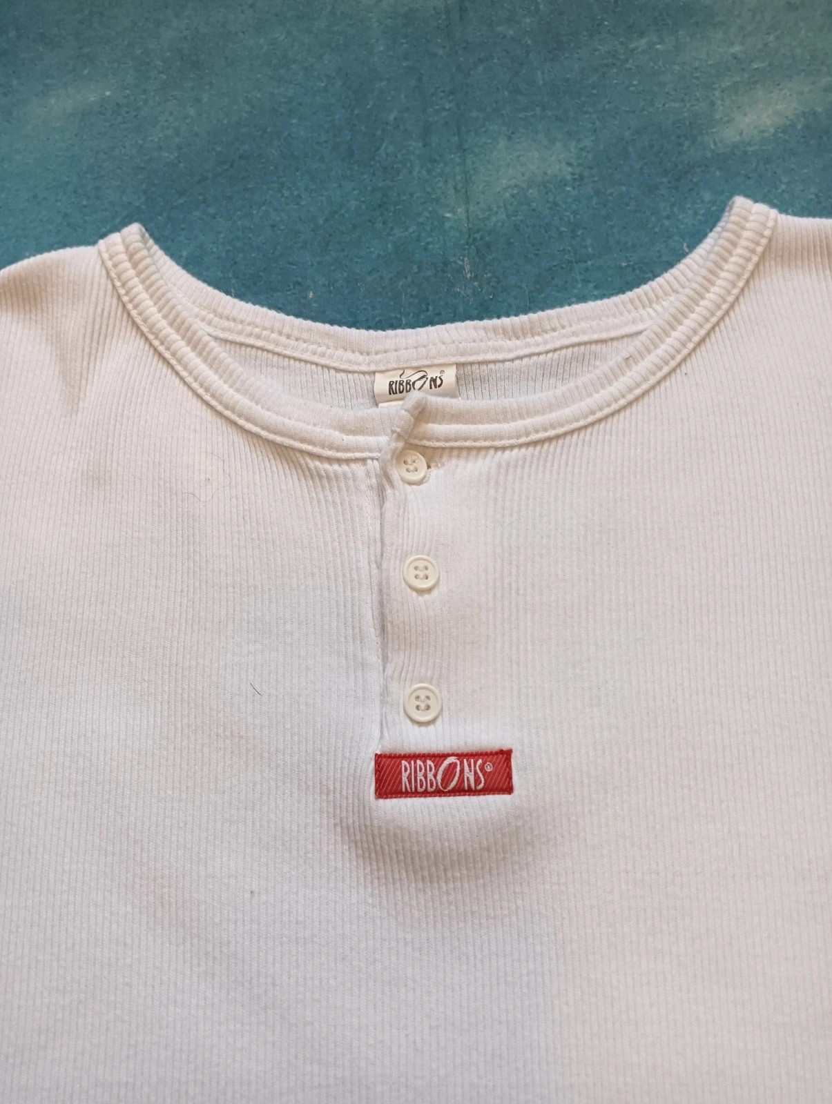 Ribbons White Ribbed Henley T-Shirt - Size XXL (Fits like M/L – ribbon's – taille XXL 4