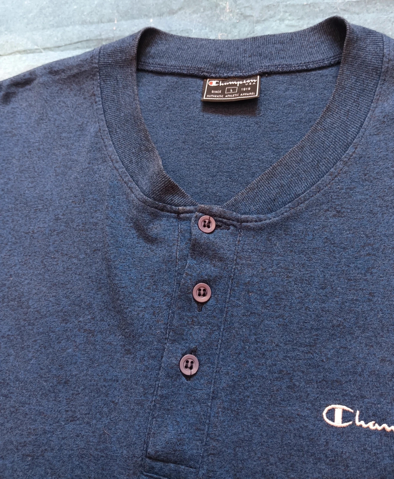 Champion Vintage Henley T-Shirt Navy Blue Size L – Champion – taille L 3