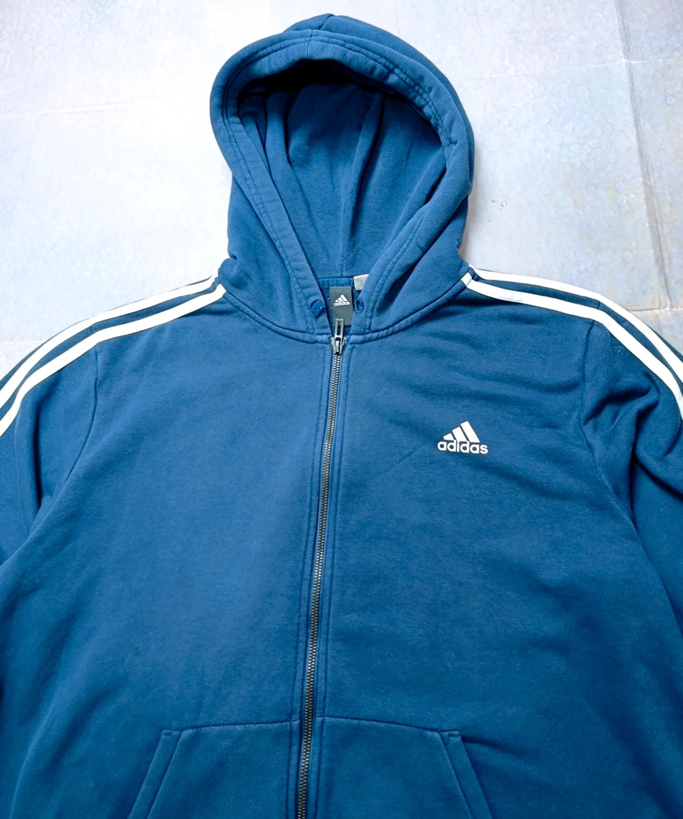 Adidas Essentials 3-Stripes Full Zip Hoodie Navy Blue Men's XL – adidas – taille XL 3