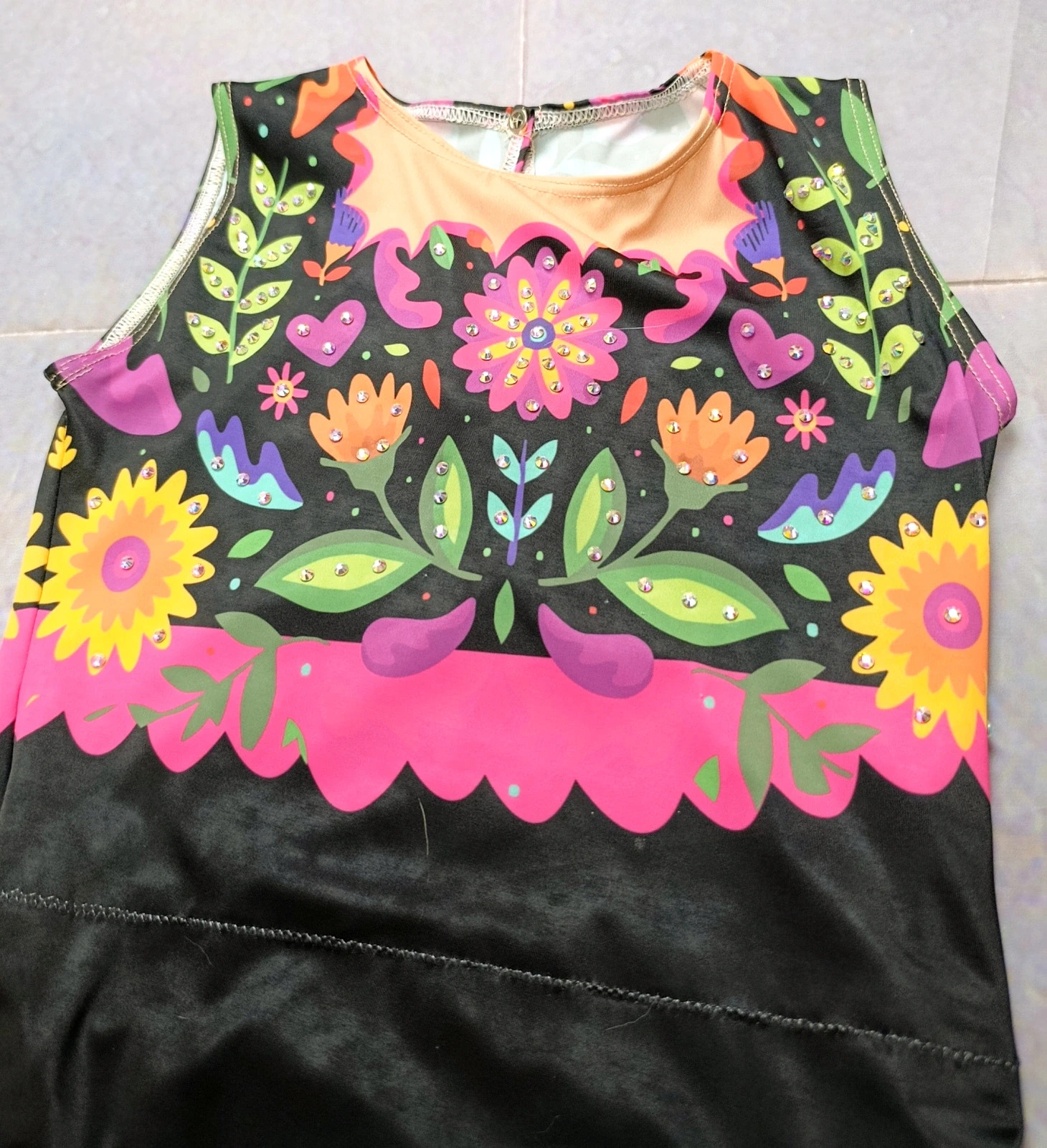 Girls Figure Skating Competition Dress | Floral Rhinestone Performance Dress 8-10Y – No Logo – taille 10 ans / 140 cm 2