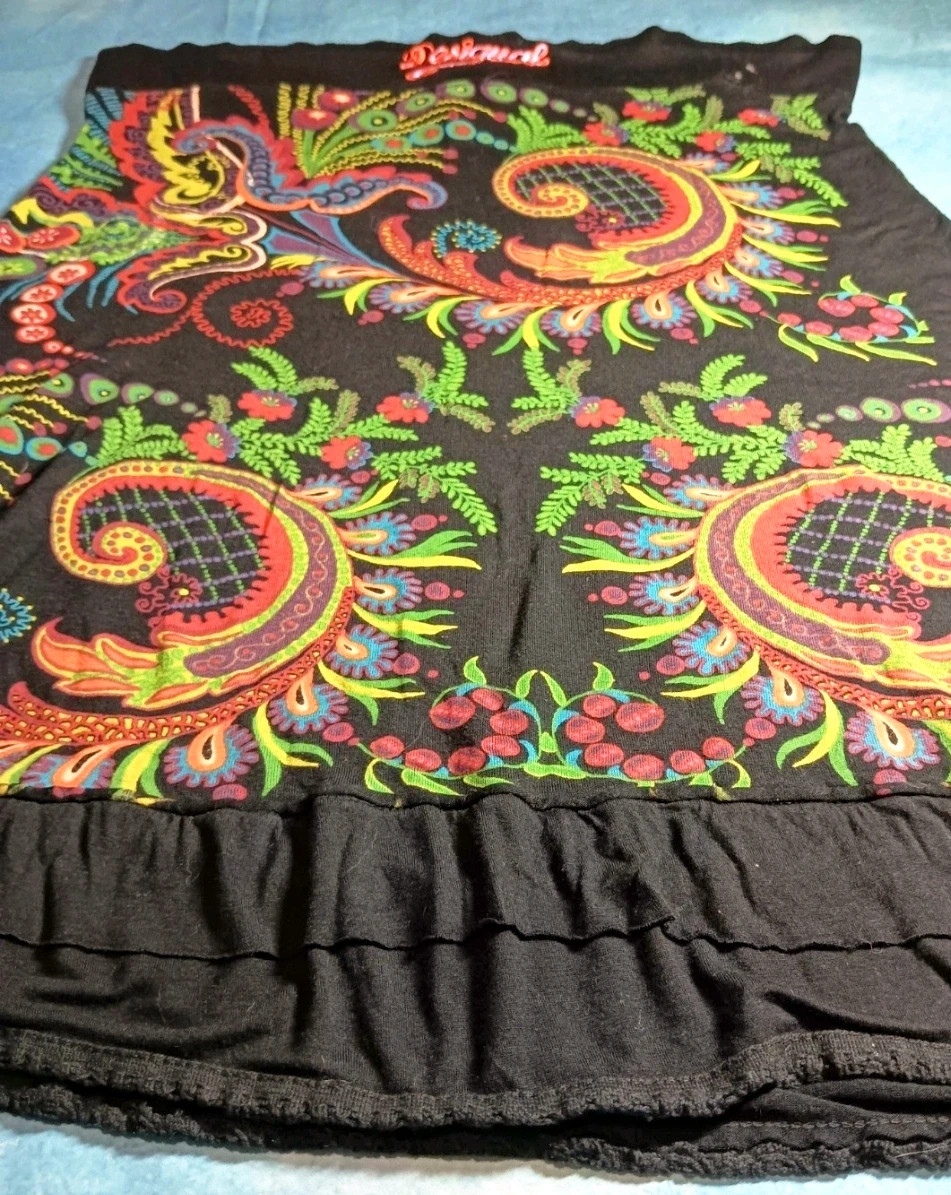 Falda corta Desigual negra con estampado L / Desigual black printed mini skirt L – Desigual – taille L / 40 / 12 3