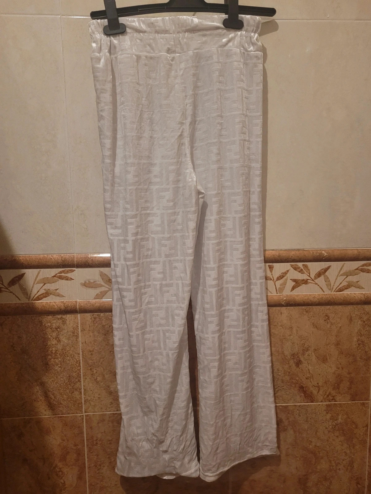 Pantalón ancho vintage Y2K monograma blanco – sin marca – taille XS / 34 / 6 2
