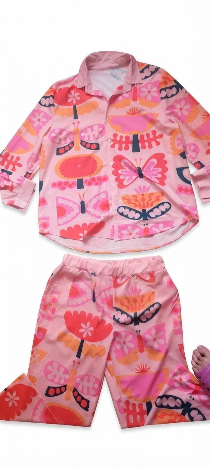 Conjunto o pijama estampado mariposas holgado primaveral talla xl – Shein – taille XL / 42 / 14 2