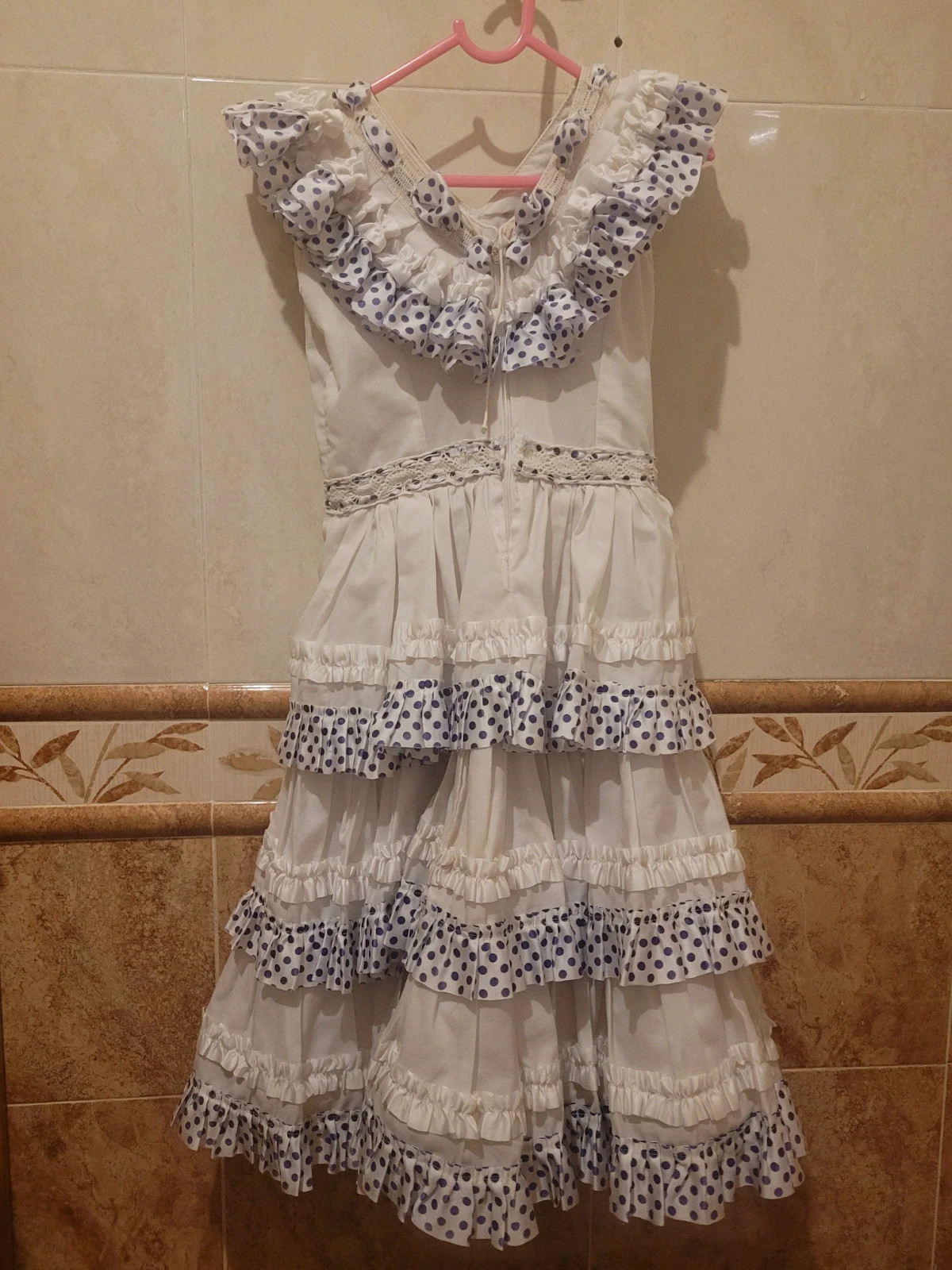 Vestido de flamenca gitana hecho a mano blanco y morado talla 7/8 años – sin marca – taille 7 ans / 122 cm 2