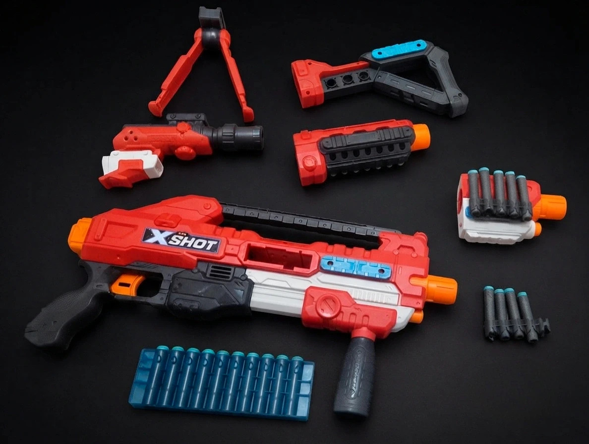 Pistola X-Shot regenerador con lanza dardos y accesorios
