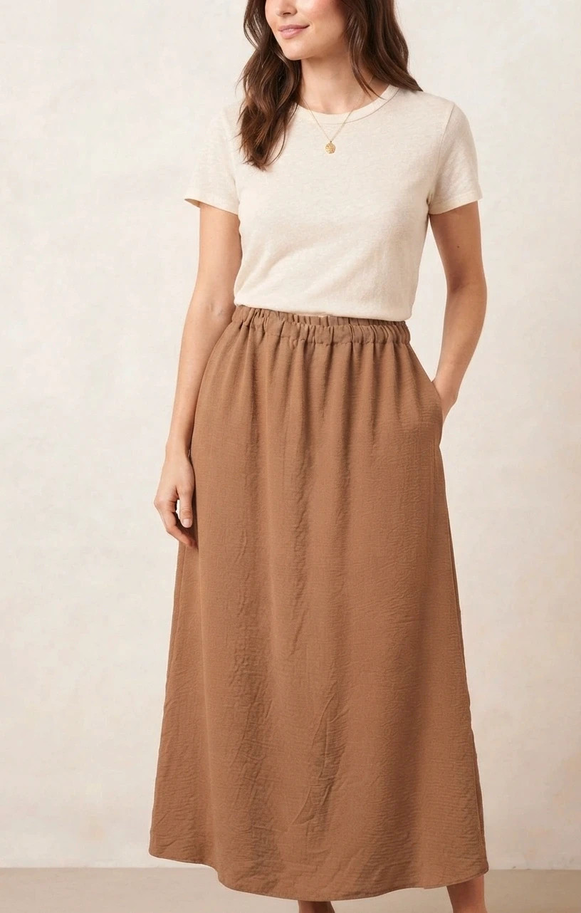 Falda midi color teja marrón talla única nueva con etiqueta talla única