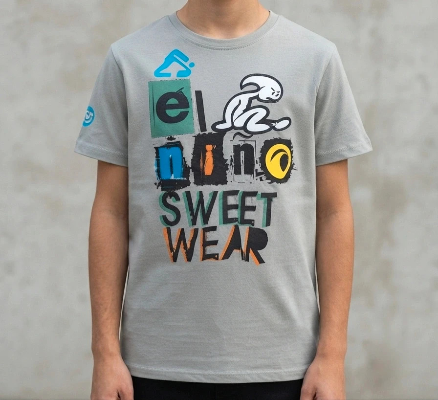 Camiseta El Niño Sweet Wear gris con diseño frontal (Talla 10)