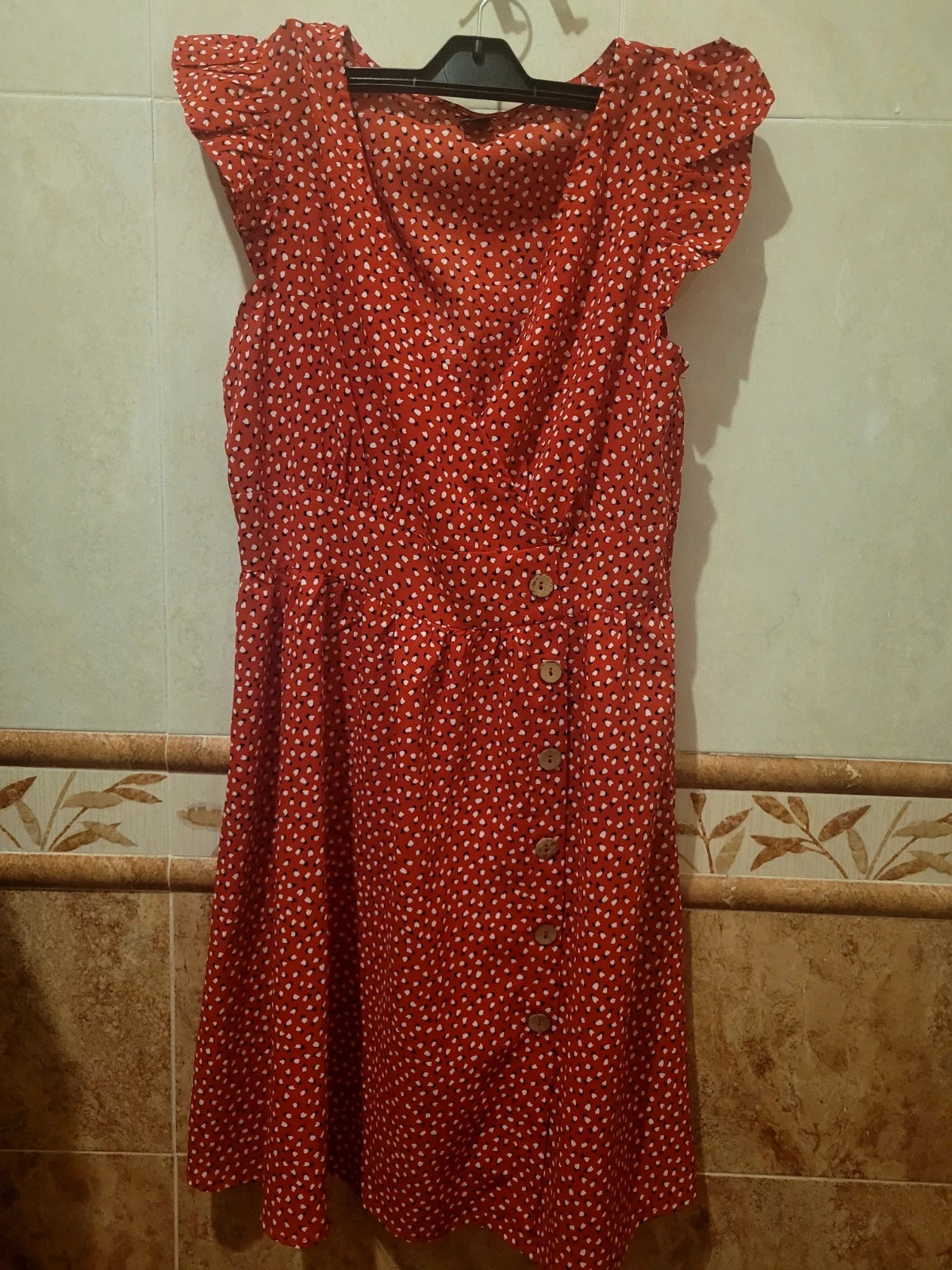 Vestido corto rojo con estampado y botones – Shein – taille M / 38 / 10