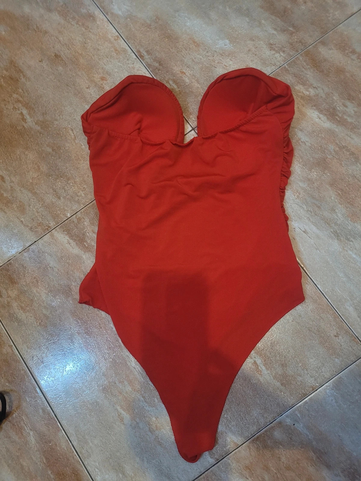 Body rojo con aros y drapeado palabra de honor - Talla S – L&S – taille S / 36 / 8 3
