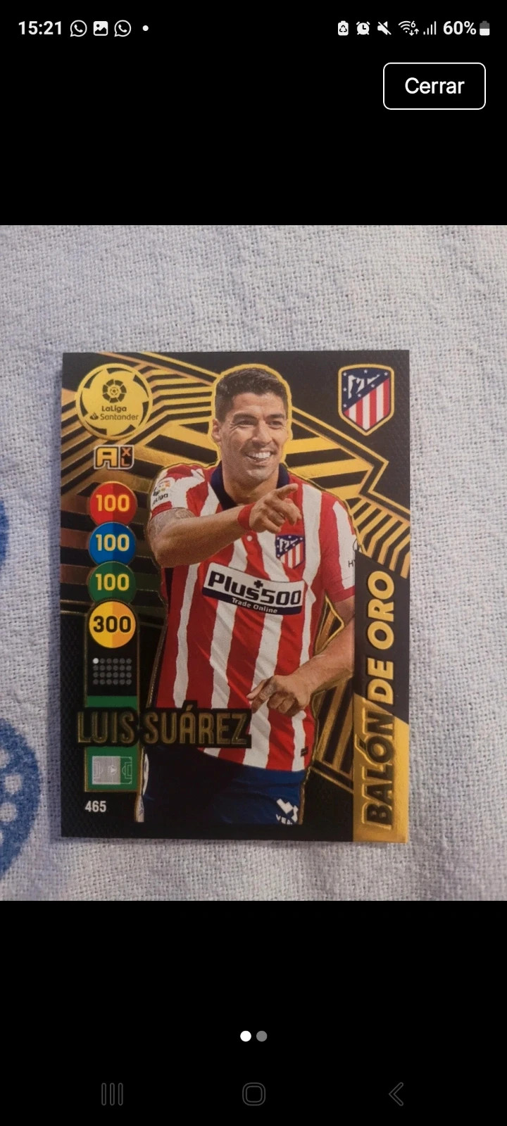 Carta Luis Suárez - Balón de Oro - Adrenalyn XL 2020-21 - Panini - Atlético de Madrid