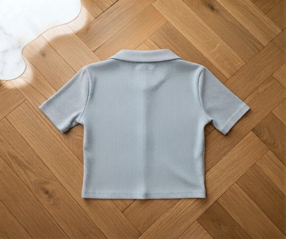 Crop top de canalé celeste con cuello polo Zara – Zara – taille S / 36 / 8 2