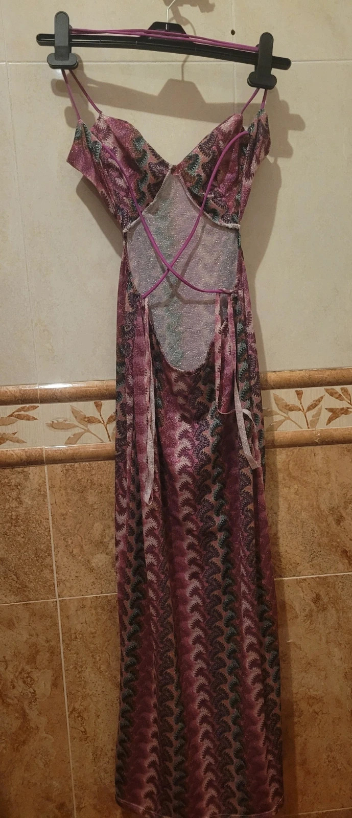 Vestido largo de fiesta estampado rosa con abertura talla M – L&S – taille M / 38 / 10 2