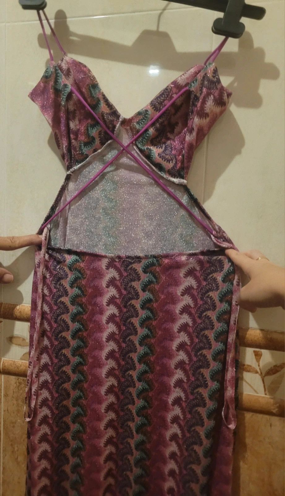 Vestido largo de fiesta estampado rosa con abertura talla M – L&S – taille M / 38 / 10 3