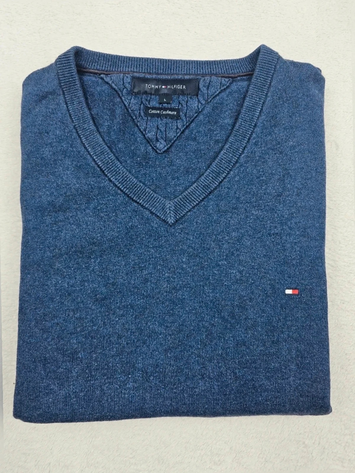 Pull col V Tommy hilfiger Bleu Marine l Cachemire