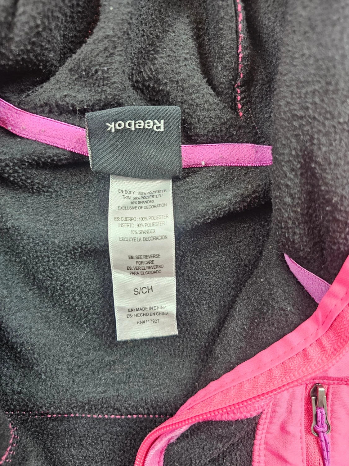 Veste polaire Reebok capuche zippée empiècements contrastants noir et rose Femme taille S – Reebok – taille S / 36 / 8 3