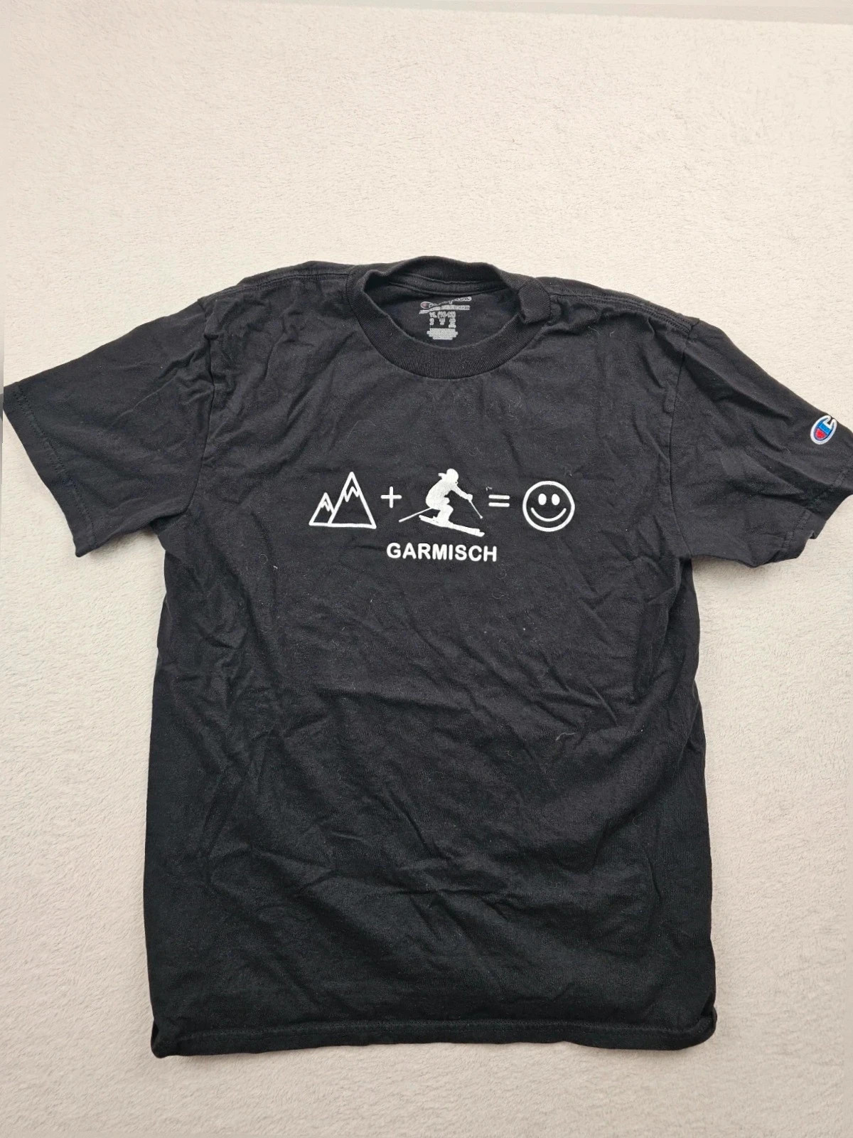 T-shirt Champion noir Logo Floqué manches Courtes YL (10-12 ans)