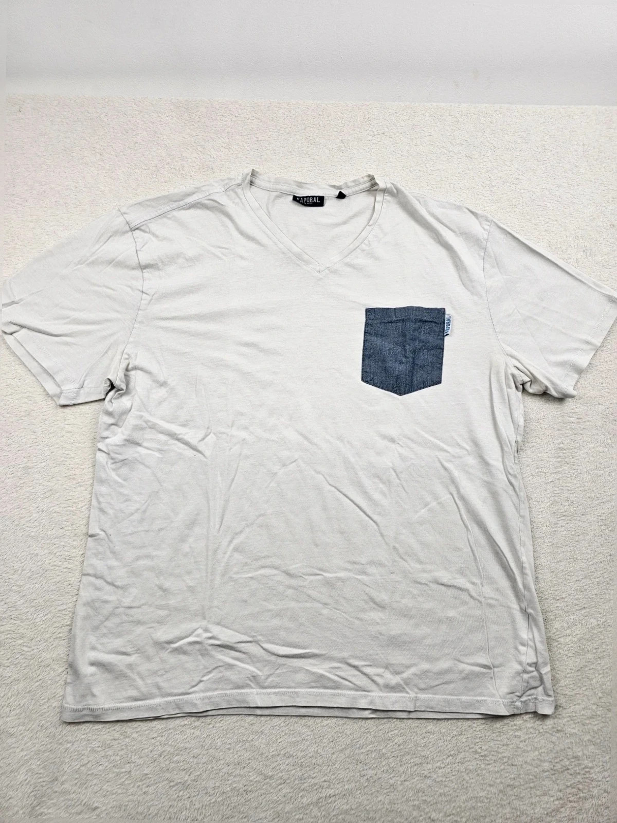 T-shirt col V Caporal blanc Poche bleu 2XL