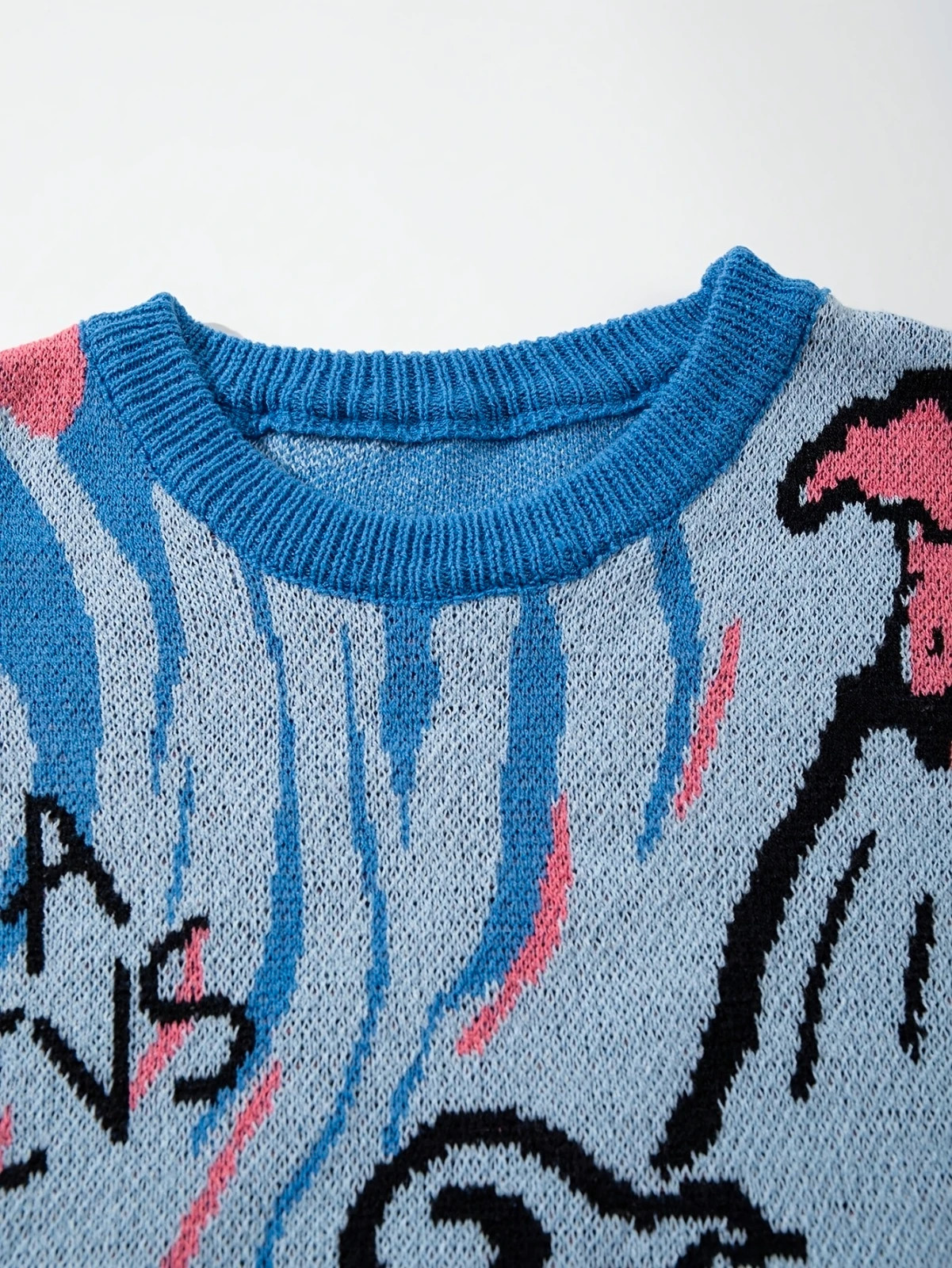 Pull Sweat Streetwear bleu graffiti chat japan style - Taille M – Vintage Dressing – taille M 2