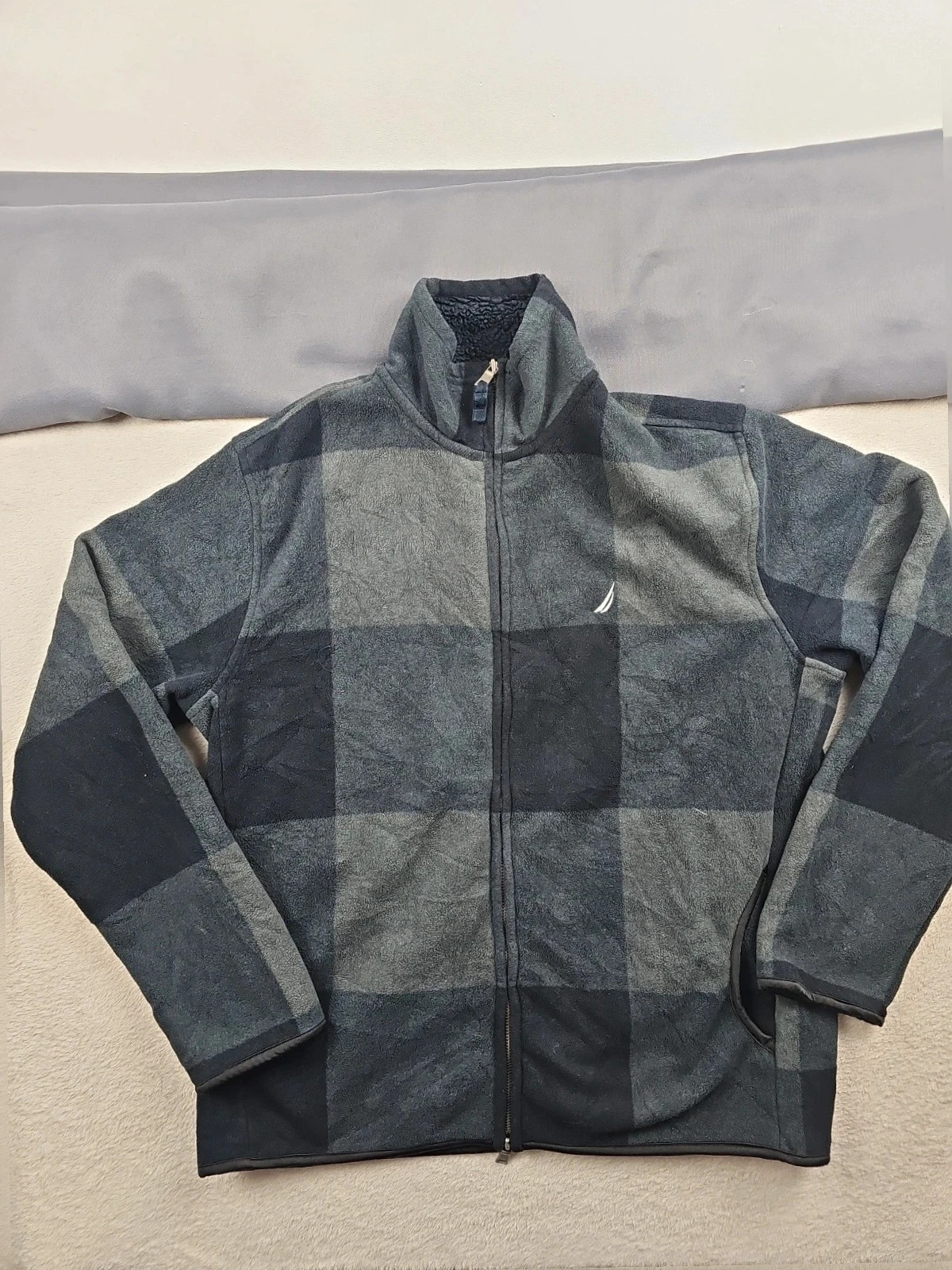 Nautica Veste Polaire Vintage carreaux Gris Noir M