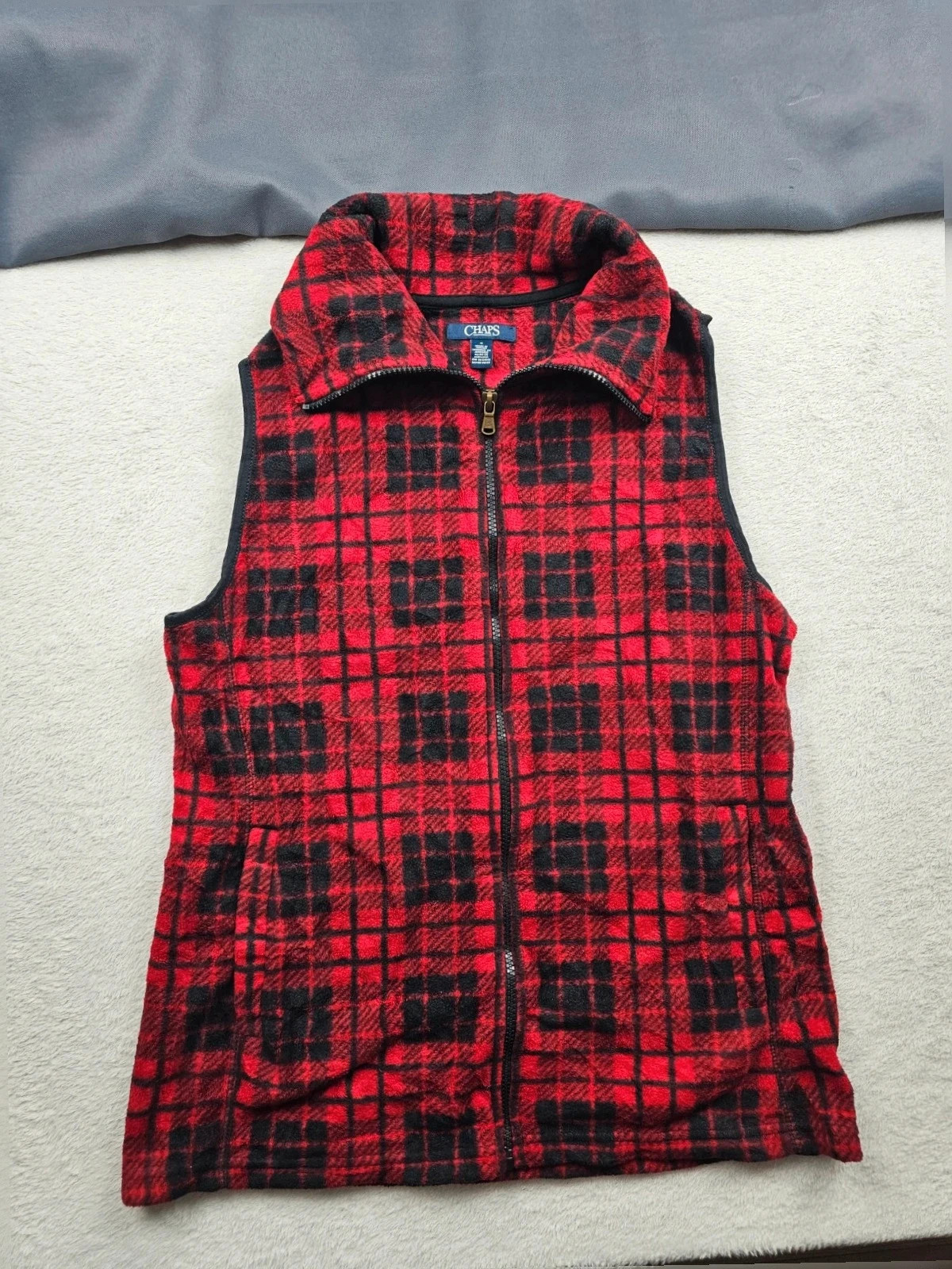 Chaps gilet Polaire Vintage Carreaux Rouge Noir Taille M