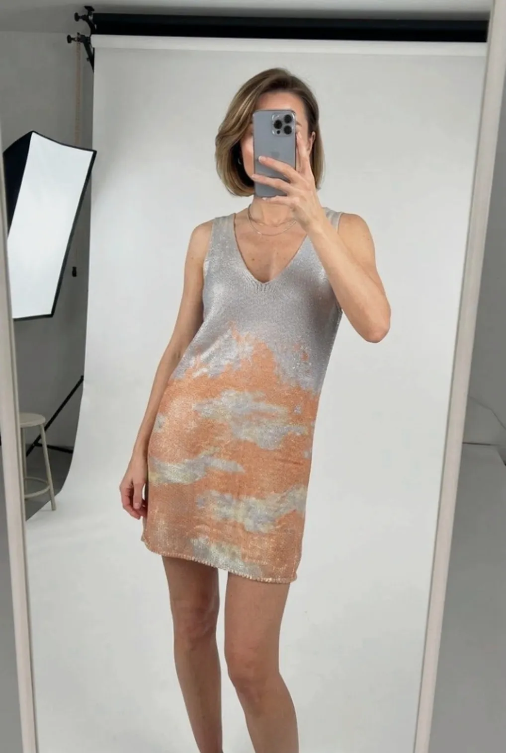 Robe courte en maille métallisée dégradée – T.S.J – taille M 4