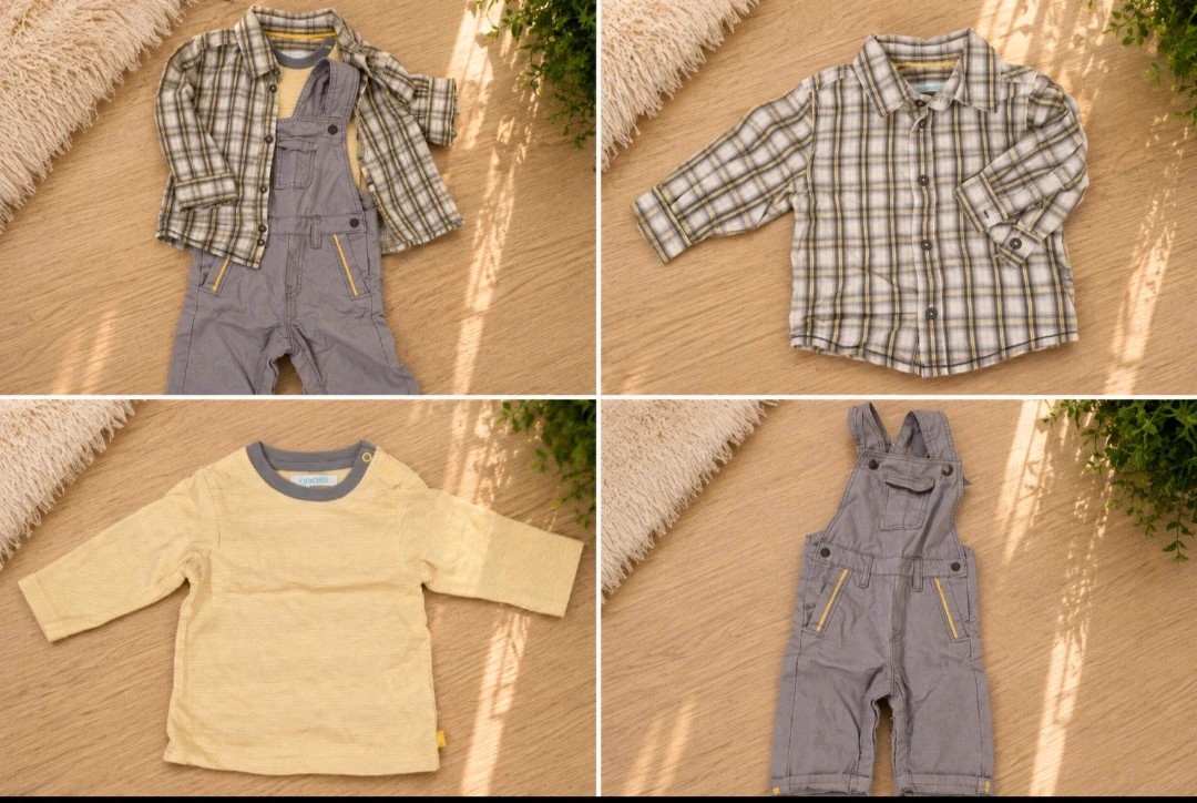 Ensemble bébé 3 pièces Obaïbi 3 mois – Salopette, chemise & haut – Très bon état – Obaïbi – taille 3-6 mois / 62 cm 2