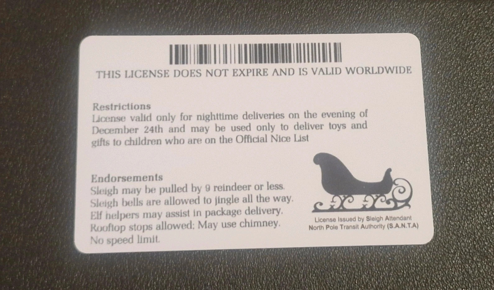 Père Noël : driver licence / Faux 2