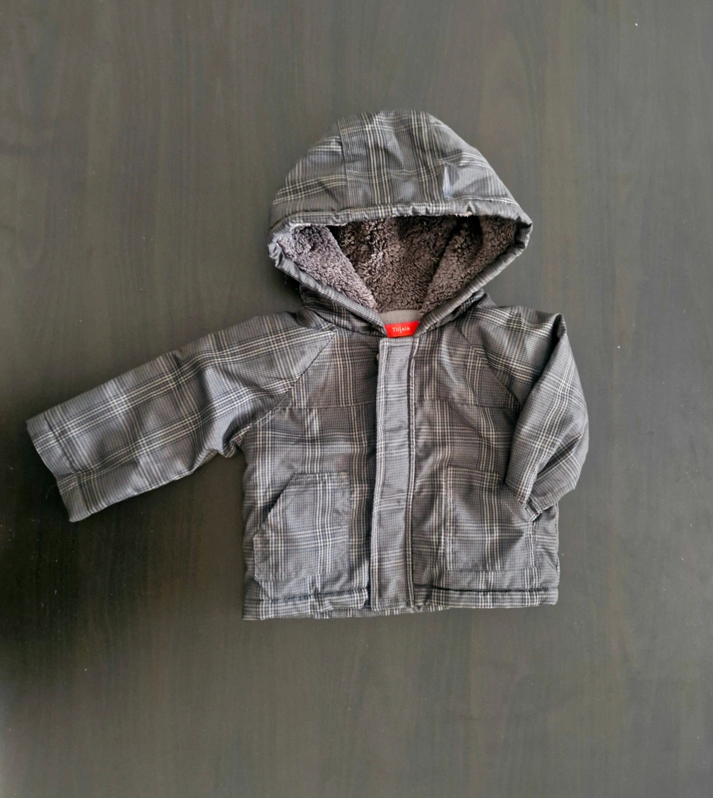 Veste bébé Tissaia à capuche doublée polaire à carreaux – 9 mois