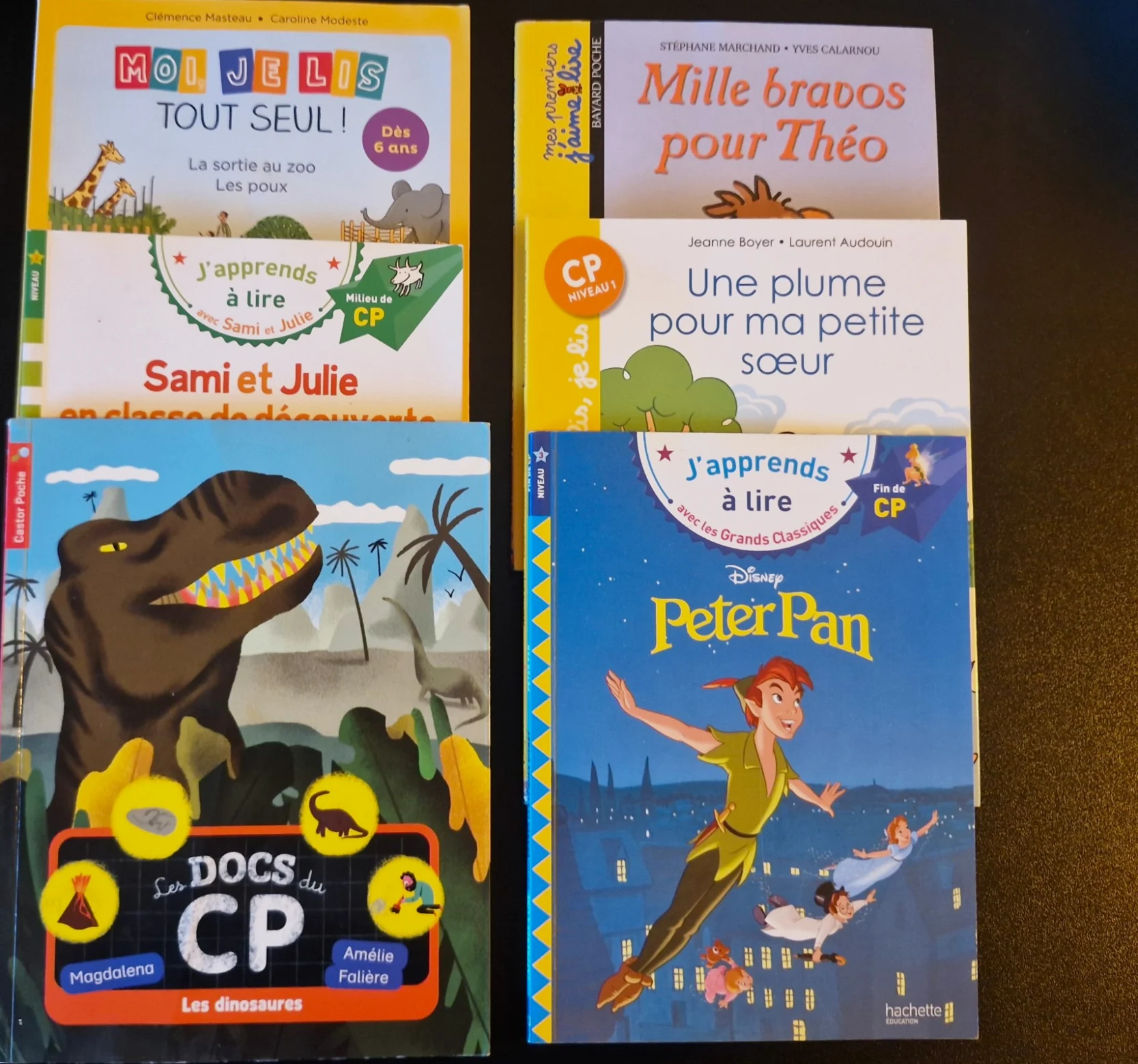 Lot 6 livres apprentissage lecture CP - Sami et Julie, Disney Peter Pan, Docs du