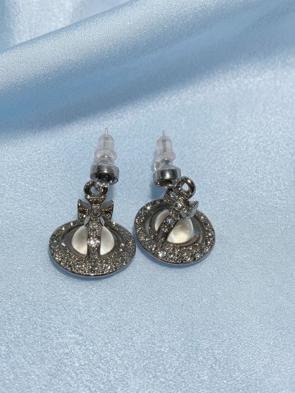 Boucles d'oreilles disco strass argent