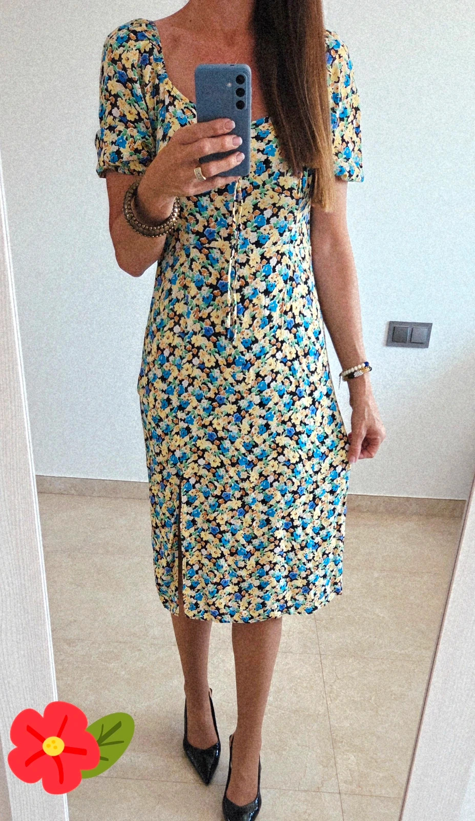 Romantico vestido negro flores T-38/40🖤