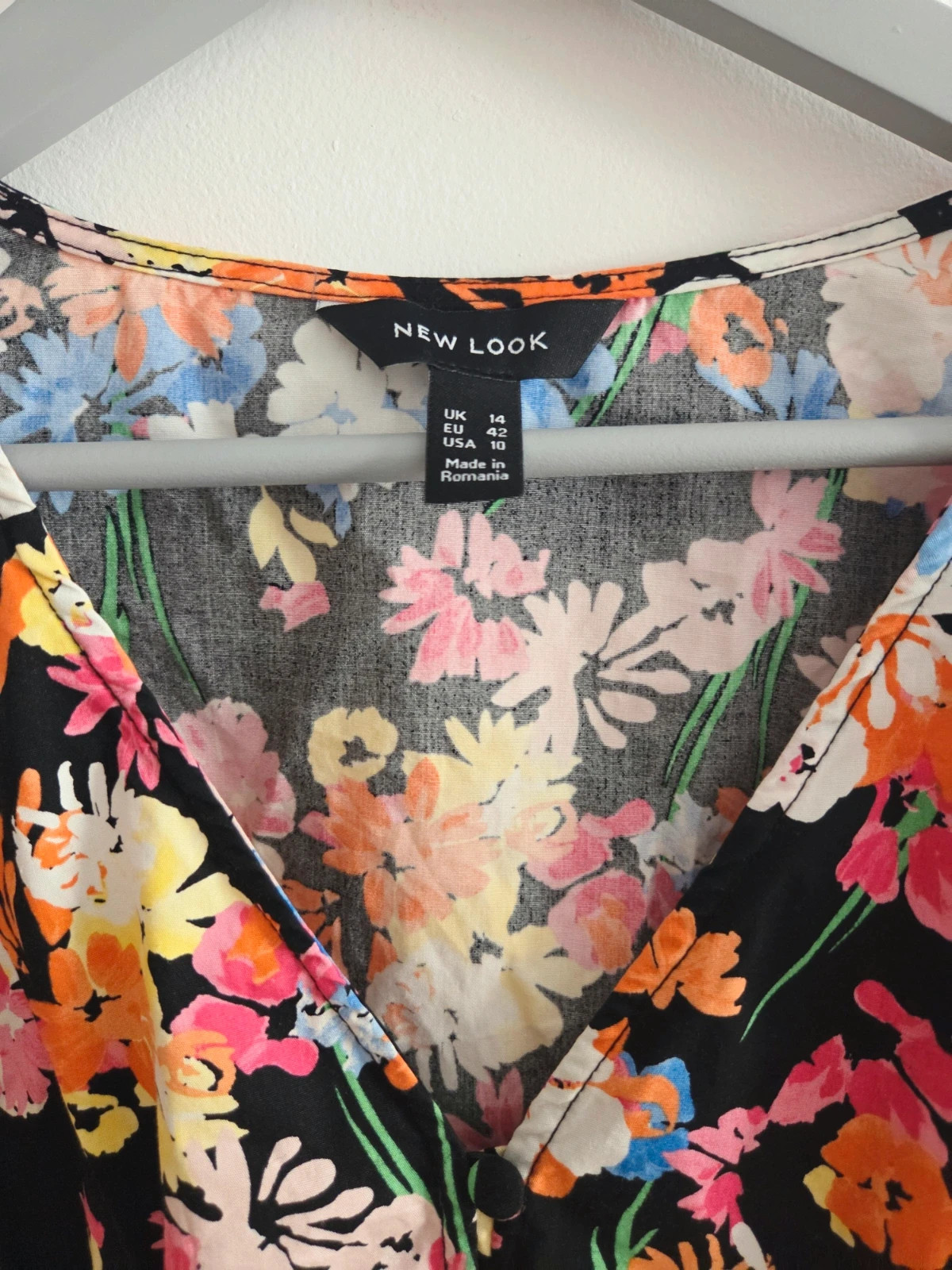 Preciosa blusa negra peplum flores T-40/42🖤 – New Look – taille L / 40 / 12 4