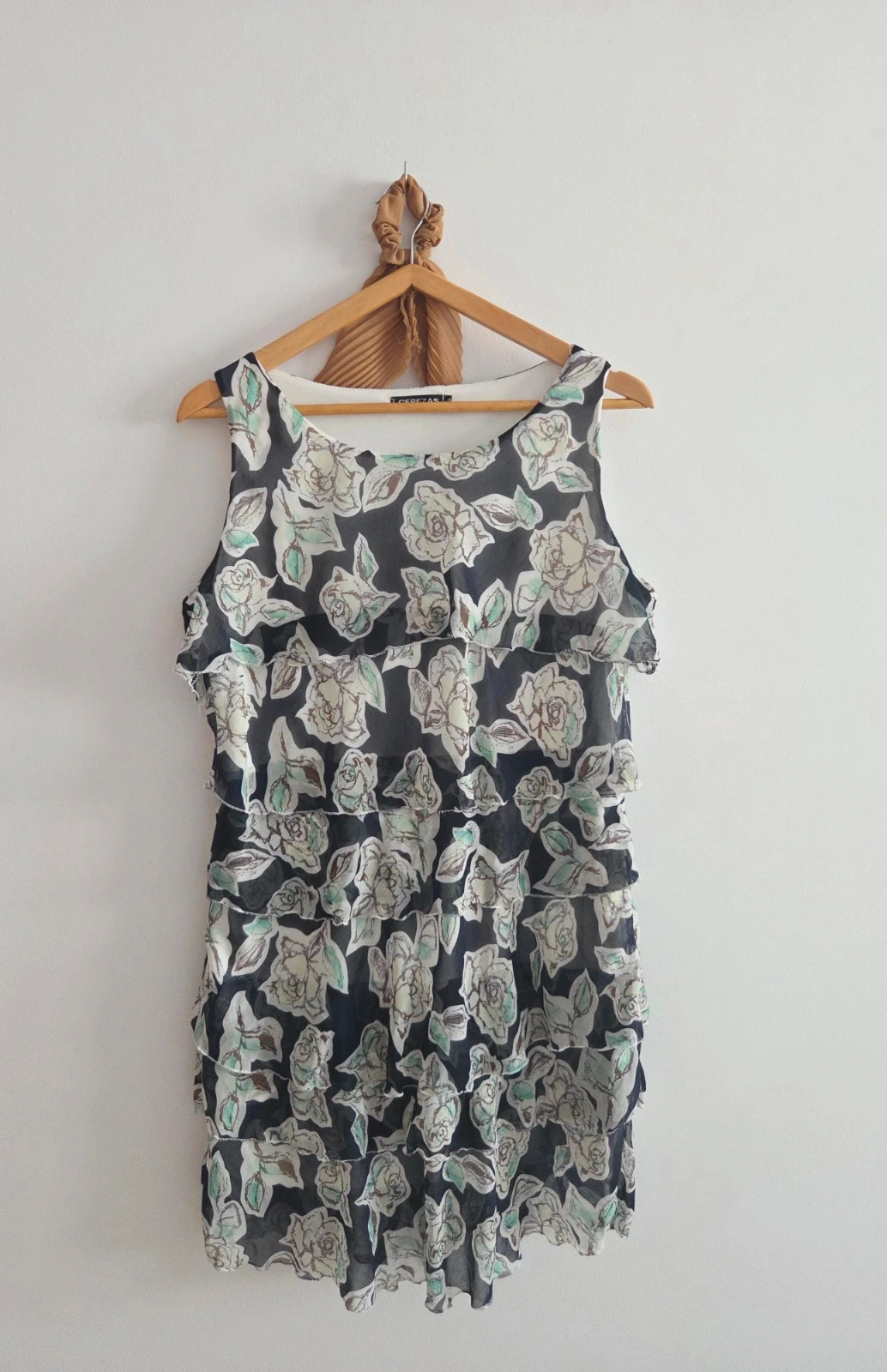 Precioso vestido volantes marino flores T-40 – Cerezas – taille L / 40 / 12 2