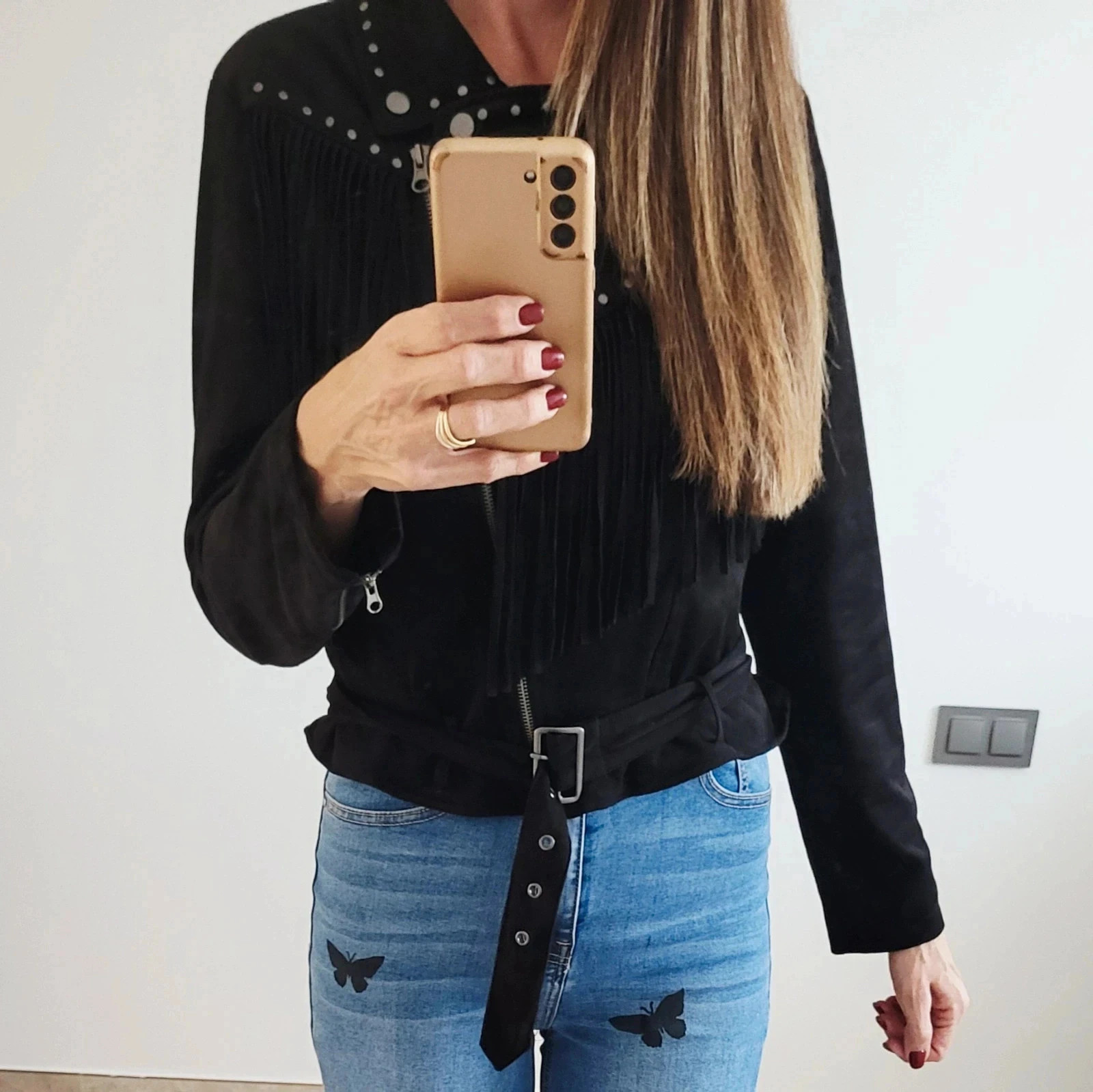 Original chaqueta negra flecos 🖤 T-M Amichi