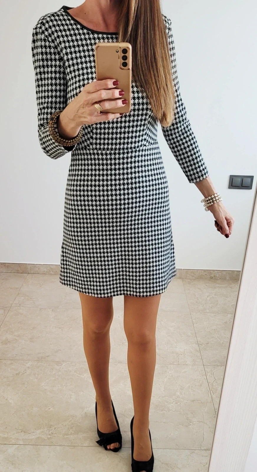 Elegante vestido cuadros negro y blanco T-XS/S
