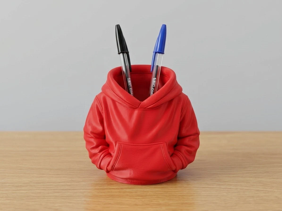 Lapicero rojo con forma de sudadera con capucha
